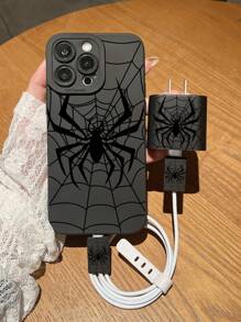 Funda de teléfono de TPU con diseño de araña - Funda protectora a prueba de golpes de Body completo, accesorios de moda unisex, funda de móvil delgada y anticaídas de borde plano y colorido + Set de cabezal cargador, adecuado para teléfono16/16Pro/18ProMax/26Plus, teléfono15XR/7/8, 15Promax, 12ProMAX, 13Pro Max, 14ProPlus 13, 14, 11, 12P, 11P y 12S, XS 7, SE2, 8P2, A54, A14, Galaxy, 12, A12, S24, SE, Y24S23S24 y S22, y A23, S21S21,S22S20, P24