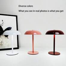 1pc Creative Mushroom Shaped Touch Control Charging Desk Lamp, 3 Color Temperatures & Dimmable, Eye-Protection Light, Metal Body, Suitable For Bedroom, Bedside, Dining Room, Cafe, Camping, Atmosphere Decoration, Home Lighting