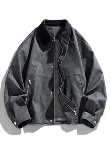 Men's Casual Loose Fit Jacket With Turndown Collar, Suitable For Outdoor Wear In Autumn/Winter - Black - View 1