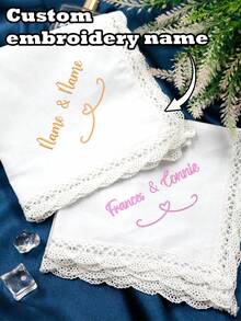 LICVIC Custom Embroidered Name White Lace Handkerchief, Elegant Wedding Bridal Handkerchiefs, Personalized Keepsake For Bride & Bridesmaid, Romantic Anniversary Gift, Customized Birthday Present, Customizable Christmas Gift For Wedding Party & Family - Style a - View 12