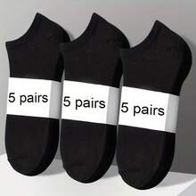 5 Pairs Of Thin - Sweat Absorbing And Comfortable, Available In 3 Colors (Black/Gray/White), Solid Color Design, Fashionable And Casual Socks, Suitable For Daily Leisure And Office Wear, Comfortable And Fitting - màu đen - Xem 1