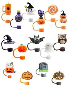 15PCS 10mm/0.4in Silicone Straw Toppers Cup Accessories For 30/40 Oz Tumbler With Handle, Love Shack Fancy Straw Cover For Cup, Cute 3D Halloween Straw Topper For Holiday, Reusable Straw Cover Cap For Cup