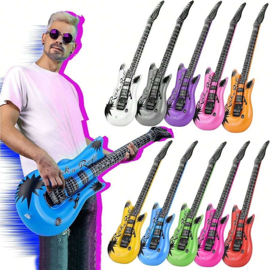 12/10/9/8/7/6/5/4/3/2/1 pièce Guitare gonflable, accessoire de guitare rock, décoration de fête rock, guitare gonflable pour adulte, accessoire de guitare pour fête de piscine, accessoire de photomaton pour mariage, décoration de fête d'anniversaire, décoration de maison, fournitures de fête, cadeau de guitare, cadeau d'anniversaire, décoration de festival, rock vintage