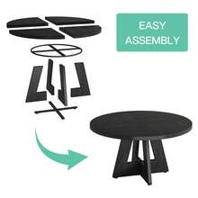 Tribesigns Farmhouse Dining Table, 120 Cm Round Dinner Table For 4, Rustic Wood Dining Room Table For Home Dining Room Living Room (Easy Assembly) (Black) - Black - View 7