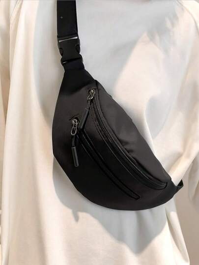 1pc Unisex Minimalist Solid Color Casual Multi-Pocket Waist Bag, Fanny Pack Streetwear