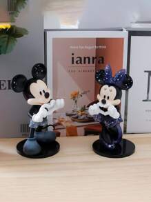 Disney 2 Pcs Black PVC Material Figurine Set Of Mickey Mouse And Minnie Mouse In Heart Gesture, Cute And Interesting Desktop Decor, Suitable For Living Room, Bedroom, Office Desk, Halloween, Christmas, An Ideal Sophisticated Gift