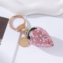 1pc Zinc Alloy Rhinestone Strawberry Fruit Keychain, Suitable For Multi-Occasion Wear Christmas Gift - Light Bulb Strawberry Keychain - View 12