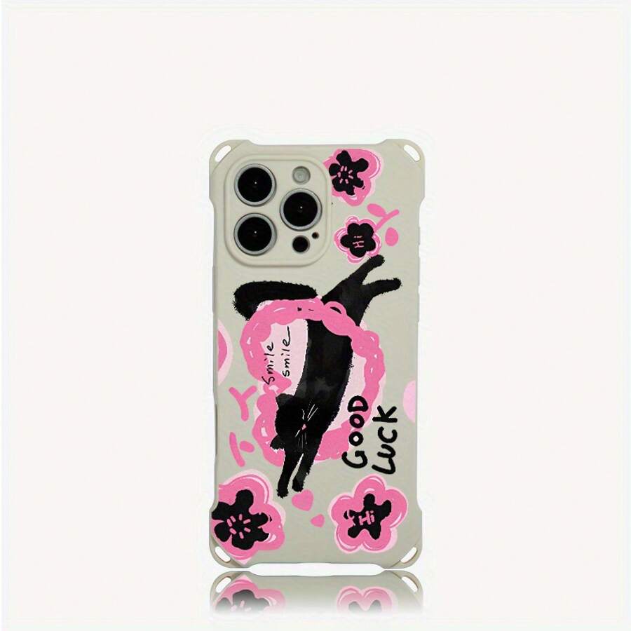 Funda para teléfono 1 pieza. El diseño de círculo rosa en forma de corazón te permite colgar una funda para teléfono en las cuatro esquinas. Es adecuado 13 Pro 14 Plus 15 12 16 TPU impreso suave - Colores mixtos 3 - Ver 1