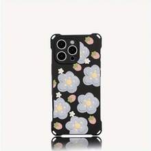 Funda de teléfono 1 pieza pintura al óleo azul diseño de patrón de flores cuatro esquinas colgante funda de teléfono 16 Pro 14 Plus 15 12 13 TPU impreso suave - Colores mixtos 2 - Ver 1