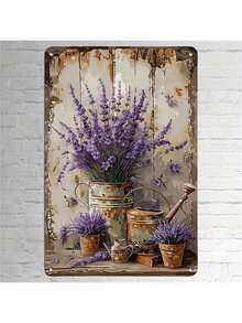 1pc Vintage Iron Lavender Sign-Floral Wall Art, Weather-Resistant Metal Decorative Sign, Suitable For Home, Bar, Garage-Multipurpose, Wall-Mounted, No Electricity Required - Multicolor - View 3