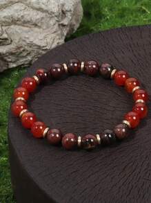 YAUKIA 1 件红玉髓和红虎眼石能量手链 - 意志力、创造力、勇气和动力手链珠宝 - 领导力礼物