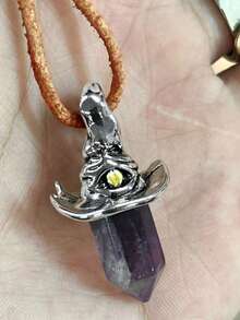 1 pieza Collar de mujer exclusivo con colgante de pilar hexagonal vintage con piedra natural en forma de sombrero de bruja, gargantilla personalizada simple para fiesta de Halloween - Multicolor - Ver 3