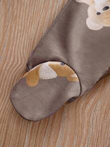 婴儿男女通用卡通泰迪熊印花长袖连体衣