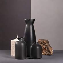 Set Of 3 Minimalist Black Ceramic Vases - Elegant Home Decor & Wedding Centerpiece - Modern Flower Vases Set - Romantic Gift Idea - màu đen - Xem 5