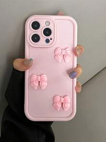 1 ốp lưng điện thoại nơ hồng 3D dễ thương, tương thích với Apple 16/16PRO/16E/ 15 14 13 12 Pro Max Plus 11/ XR, chống sốc và bảo vệ, tương thích với dòng , chống nước, chống rơi vỡ và chống trầy xước, phiên bản quốc tế, không phải phiên bản nội địa. - Hồng - Xem 2