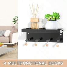 RRRDog Leash Holder For Wall Key Holder Wall Mount Metal Dog Leash Hooks Pet Stuff Storage Shelf For Leash Hanger Entryway Organizer Key Rack For Pet Collar Treats Toys Mail - Black - View 6