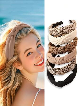 1 pièce Bandeau twist vintage à motif léopard et couleur unie, accessoire de bandeau polyvalent et décontracté pour femmes dans la vie quotidienne