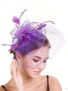 1 pieza Sombrero cautivador para dama, adecuado para mujeres, diadema para té, boda del Derby de Kentucky, tocado con red floral y pluma - Multicolor - Ver 7
