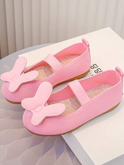 1 paar platte casual kinderschoenen, elastische band op de wreef, ronde neus, vlinderdecoratie, zacht en comfortabel, geschikt voor binnen en buiten, alle seizoenen