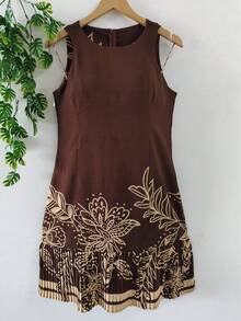 Plain  Dress With Fake - Lace Brown - View 1