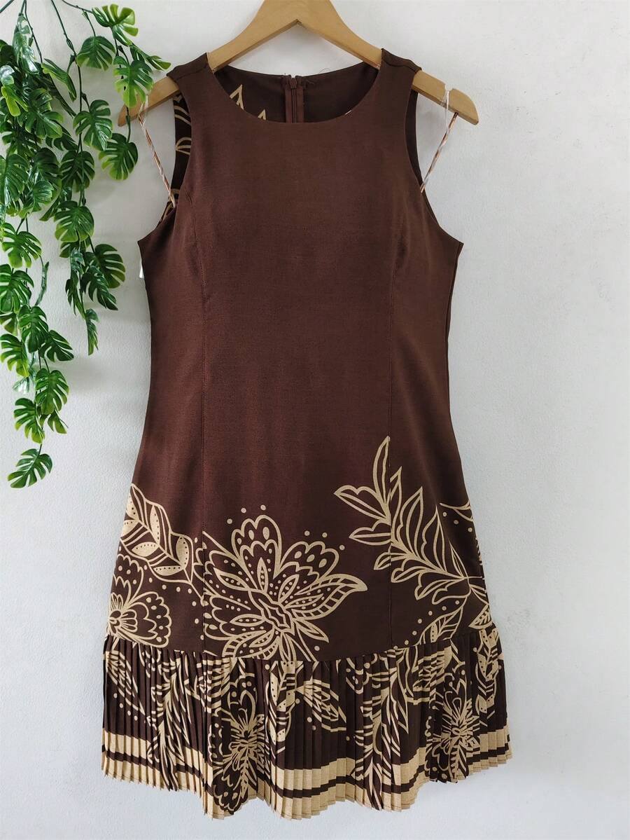 Plain Dress With Fake - Lace Brown - View 1