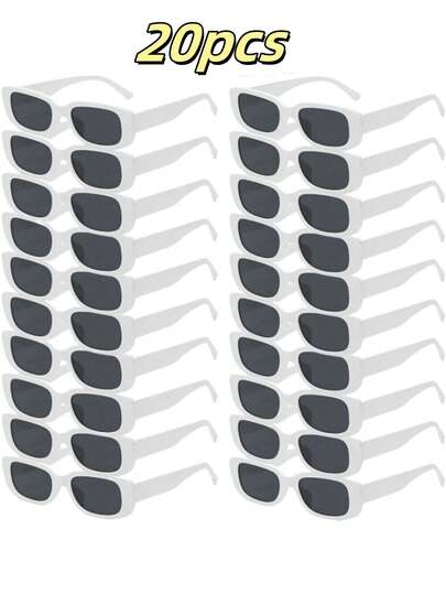 5副/30副套装，白色、黑色、多色Y2K风格方形镜框可爱复古运动时尚眼镜，男女皆宜。礼盒包装，适合节日、派对、晚宴等场合。