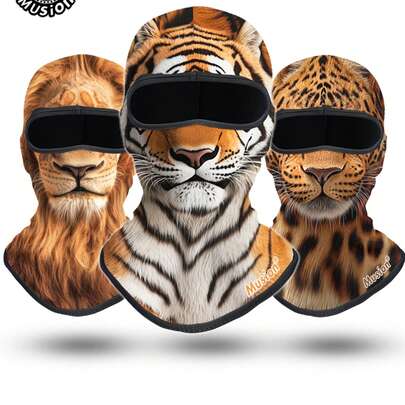 Musion 面具 3D 动物印花全脸面具适合音乐节、狂欢、滑雪、万圣节或派对户外防晒巴拉克拉法帽