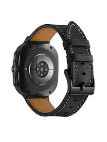 Universal 20mm/22mm Leather Watch Band Compatible With Samsung Galaxy Watch 7 FE 6 5 4 40mm/44mm, Samsung Watch 5 Pro 45/44mm, Samsung Watch 6 43/40/44mm, Samsung Watch 4 Classic 46/40/44mm, Galaxy Watch 7 Ultra 47mm, Galaxy Watch Active 2, Smartwatches, Quick Release Business Travel Fashion Strap For Men & Women - Black - View 2