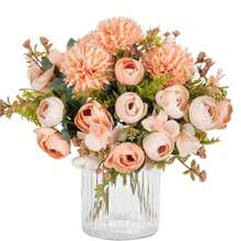 1PC 人造花丝绸茶玫瑰花束菊花塑料植物新娘花束情人节假植物婚礼装饰 DIY 花环材料，新娘手捧花装饰配件，婚车装饰，门楣拱门装饰，家居，餐厅，卧室，花瓶装饰，生日派对装饰材料新年礼物 - 香檳色 - 查看 6