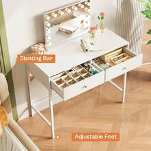 Vanity Desk With Drawers, 47 Inch Computer Desk, Modern Simple Home Office Desk, Makeup Dressing Table Bedroom - White And Gold, 7997G - White - View 5