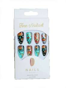 24PCS/1BOX Cute Pumpkin Almonds Halloween Stars And Moon Cute Pumpkin Pressing Fake Nails Press On Nail - Multicolor - View 5