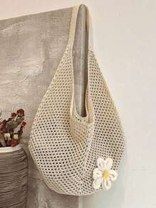 Hollow Out Weave Straw Bag Bohemian Beach Handbag Hollow Tote Bag Large Capacity Shopping Beach Bag Fashion Hollow Out Weave Straw Bag Beach Handbag Bohemian Style Beach Bag Slouchy Style Large Capacity Hollow Tote Bag Vacation