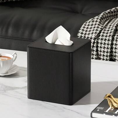 Caja de pañuelos cuadrada con tapa de PU con un patrón trenzado, aplicable a la sala de estar, dormitorio, comedor y automóvil.