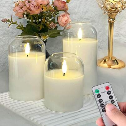 1/3 件无焰 LED 蜡烛，带定时器/遥控器，闪烁蜡烛，电池供电，逼真的 3D 火焰蜡烛，适用于万圣节、情人节、圣诞节、婚礼、派对、家居装饰和其他节日活动