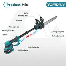 Yofidra 12 Inch Cordless Brushless Electric Saws Chainsaws Powerful Handheld Power Tool For Woodworking