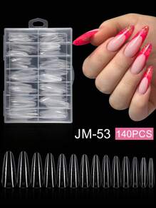 140pcs/Box Gel Nail Tips Kit, Pre-Formed False Nails For Gel Polishing, Soak-Off Easy Nail Extension Acrylic Fake Nail Tips, Crystal Nail Mold Without Paper Form For Quick Uv/Led Extension, Dual-Ended Nail Extension Tool Press On Nails Nail Supplies