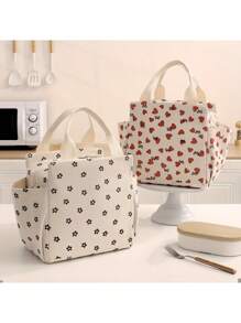 1 件可爱灯芯绒午餐手提袋，可重复使用的保温午餐盒，多功能防水防漏成人午餐手提冷藏袋，带拉链，适用于工作、野餐或旅行学校用品学校配件旅行配件教室整理袋家庭必需品，送给老师、朋友和家人的礼物，适合返校、圣诞节、情人节礼物情人节返校用品学校用品袋女士午餐袋野餐配件