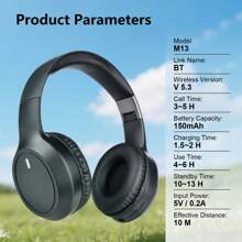 Gerripuer 无线耳机 无线头戴式立体声耳机 环绕声 低音增强 内置麦克风 适合办公室旅行运动游戏耳机 - 黑色 - 查看 4