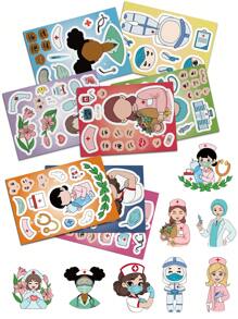 8 Sheets Funny Doctor Nurse Stickers Make Your Own Character Face Puzzle Toy Party Game Medical Decals For Laptops And Water Bottles Nurse Accessories For Work Back To School Student Rewards Supply