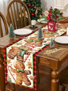 قطعة واحدة من مفرش طاولة رجل الزنجبيل مقاس 35*180 سم/13.78*70.87 بوصة، مفراش طاولة كرتوني مربع اللون لطيف، مناسب لغطاء طاولة تجمعات عيد الميلاد العائلية، ديكور طاولة حفلات عيد