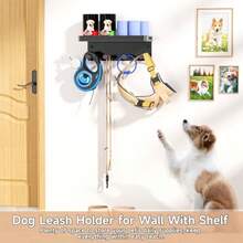 RRRDog Leash Holder For Wall Key Holder Wall Mount Metal Dog Leash Hooks Pet Stuff Storage Shelf For Leash Hanger Entryway Organizer Key Rack For Pet Collar Treats Toys Mail - Black - View 4