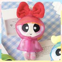 Powerpuff Girls Raincoat Plush Keychain, Bubbles Buttercup Blossom Raincoat Plush Toy Hanging Charms, Cartoon Character Raincoat Cute Bag Charms - 酒紅色 - 查看 8