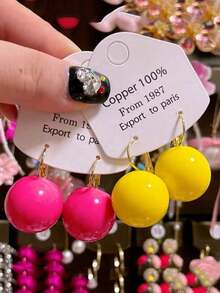 2 pares/set o individual Pendientes de óvalo geométrico de resina acrílica de colores tipo macaron para mujeres, diseño minimalista adecuado para primavera/verano, citas, fiestas, ir y venir, multiocasiones - Redondo multicolor - Ver 2