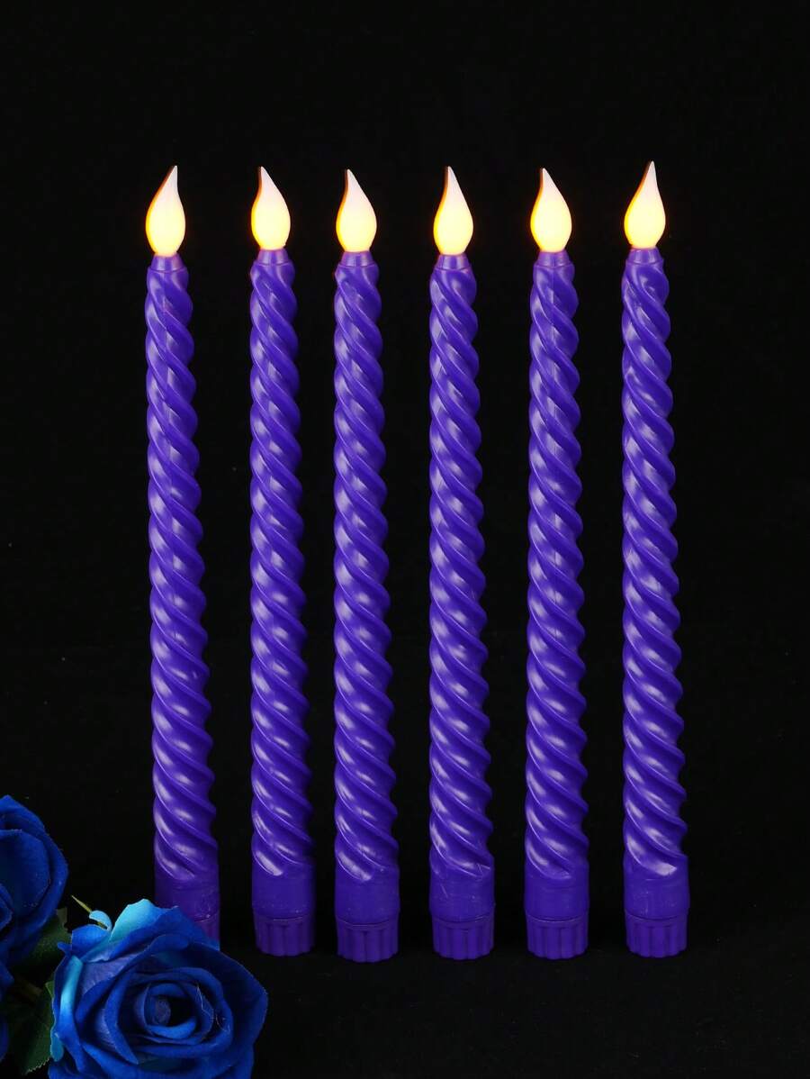 3/6 件紫色 LED 螺旋长杆电子无焰万圣节蜡烛灯、圣诞装饰灯、情人节装饰灯、茶灯生日婚礼装饰照明、餐桌蜡烛灯，不含电池万圣节装饰灯家居装饰派对装饰万圣节装饰房间装饰万圣节花园装饰礼物仙女