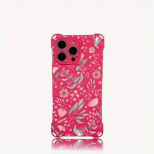 Funda de teléfono con diseño de flor y hoja rosa, funda colgante de cuatro esquinas para teléfono 13 Pro 16 15 Plus 14 12, TPU impreso suave, 1 ud. - Colores mixtos 1 - Ver 1