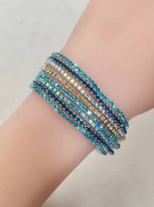 Juego de 8 pulseras de cuentas de cristal ultradelgadas de 2mm, estilo minimalista multicolor, adecuado para vacaciones, fiestas y eventos