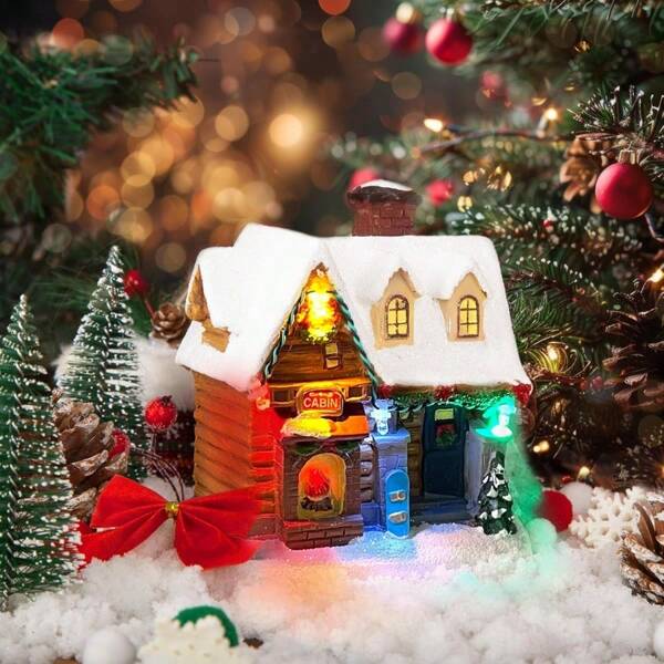 Christmas Village House With LED Lights 4.9 Collectible Building Miniature Village Decoration For Indoor Home Or Desktop Use