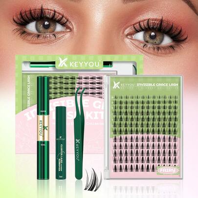  Fairy Lash Clusters Kit Manga Lash Extension Kit D Curl KEYYOU 144Pcs Eyelash Extension Kit Wispy Natural Invisible Band Lash Kit with Waterproof DIY Lash Extension Kit at Home
