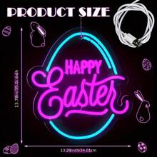 USB-Powered Happy Easter Neon Sign - Colorful LED Wall Art With Pink & Blue Design, Festive Egg Shape For Home, Bedroom, Party Decorations & Gifts, Neon Signs For Wall Decor