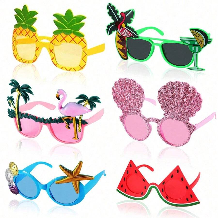 5pcs Random Hawaiian Tropical Party Party Glasses, Beach Themed Summer Photo Props, Suitable For Birthday Party, Holiday Party, Beer Party, Pool Party, Beach Party Decorations